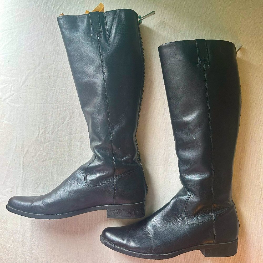 Zip-back black Calvin Klein knee-high Tamryn boots, sz 9, leather